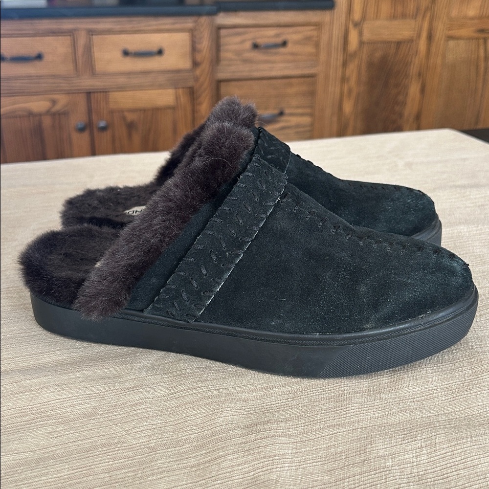 Lands End black suede clog mule slip‎ ons women’s size 6